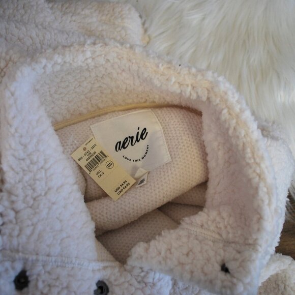 Aerie Oversized Sherpa NWT White Cream Soft  1/4 Button Pullover L - Picture 6 of 6